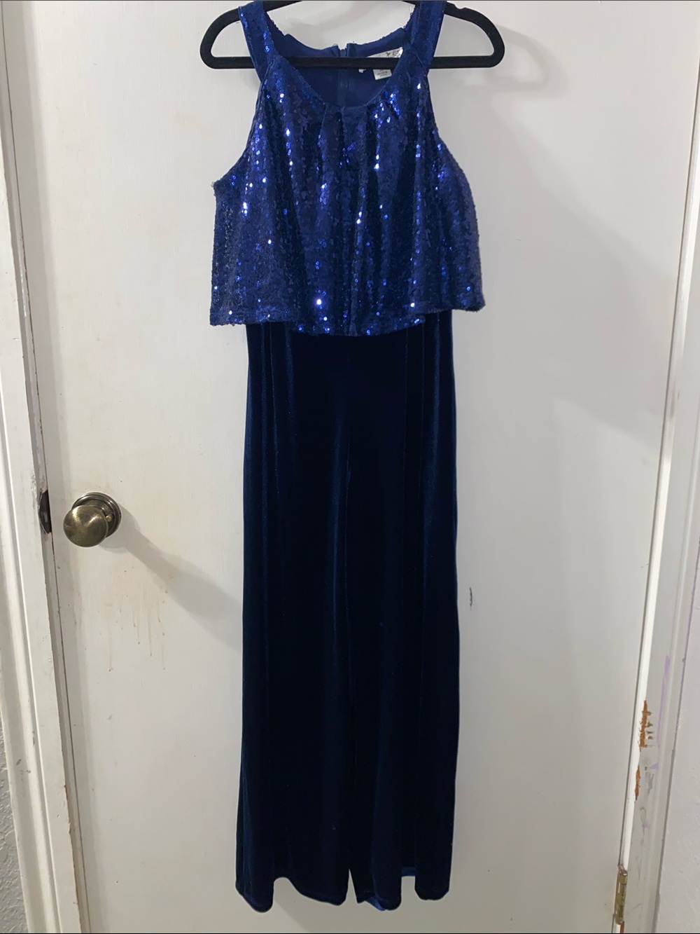 Knitworks Girls Blue Sequin Velvet One-Piece Jumpsuit